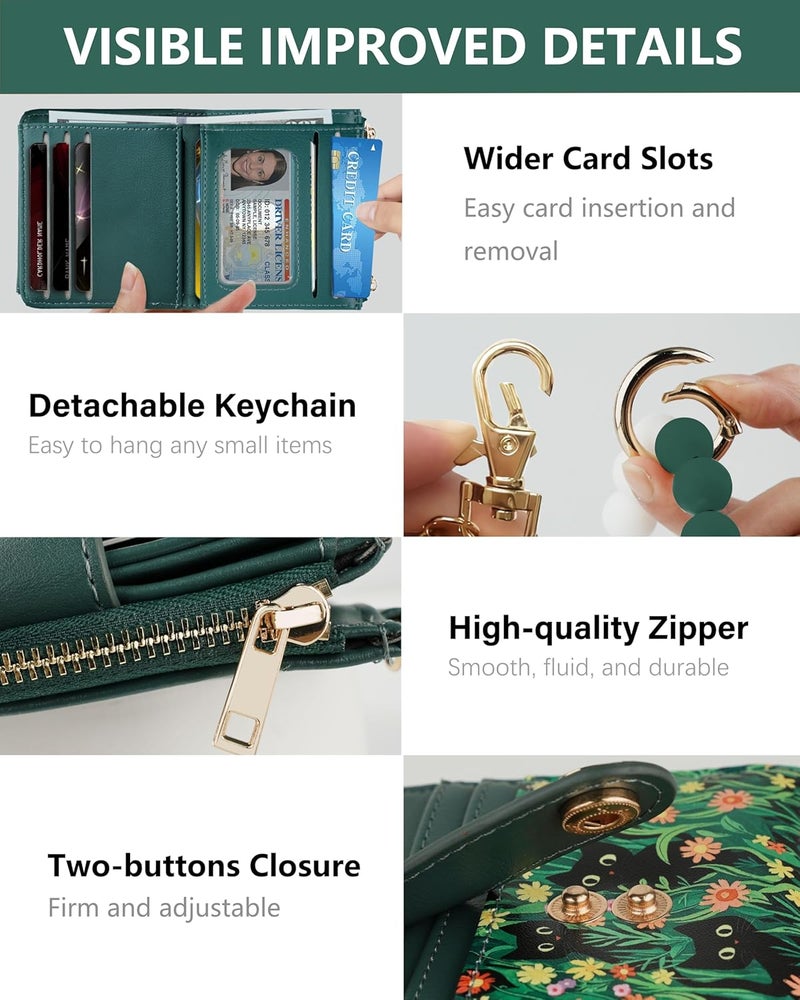 Sunpour Small Wristlet Wallets for Women Keychain Wristlet Wallet RFID Blocking Key Chain Wallet With Zipper Coin Pocket,2 Id Window (Cat) - Image 5